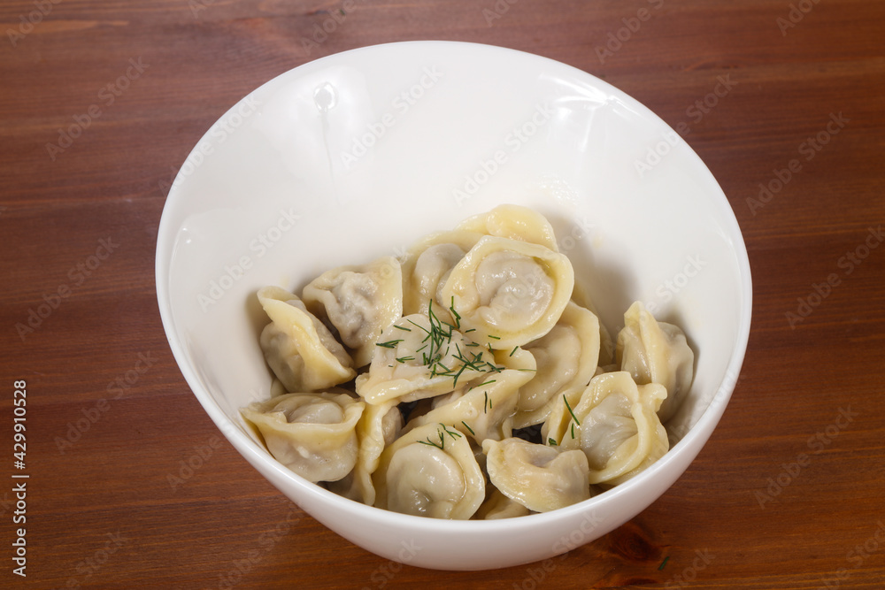 Russian traditional dumplings in the bowl Russian traditional dumplings in the bowl