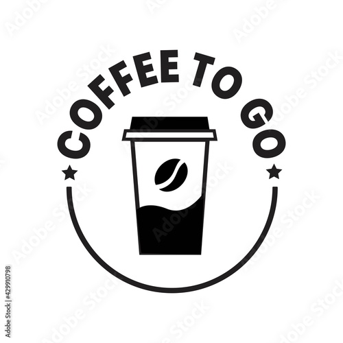 Coffee in a cup to go coffee shop logo black and white icon. Vector illustration.