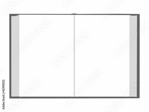 Colorless open blank note book. View from above. Copy space, Monochrome vector illustration on white background