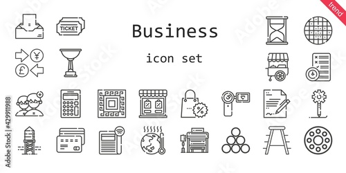 business icon set. line icon style. business related icons such as newspaper, bus stop, calculator, stool, creative process, tickets, rolling wheel, contract, pattern, industry