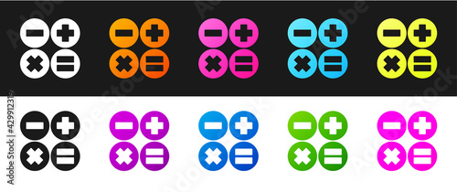 Set Calculator icon isolated on black and white background. Accounting symbol. Business calculations mathematics education and finance. Vector