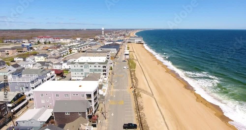 Salisbury Beach aerial view including historic Salisbury Beach Boardwalk and Broadway, Town of Salisbury, Massachusetts MA, USA. photo