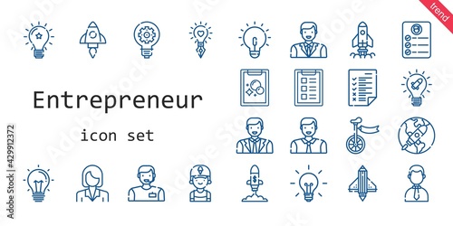 entrepreneur icon set. line icon style. entrepreneur related icons such as clerk, task, idea, startup, unicycle, man, businesswoman, businessman, tasks