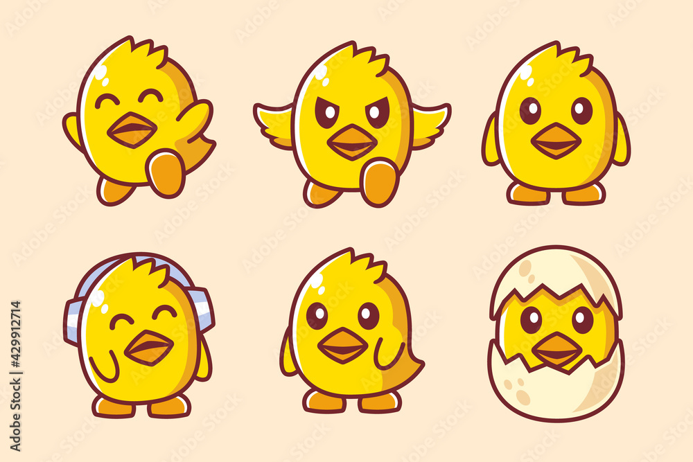 Collection of Adorable Chick Cartoon Character