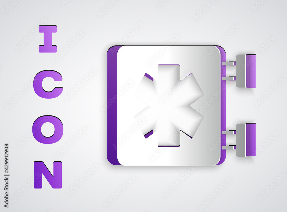 Paper cut Medical symbol of the Emergency - Star of Life icon isolated on grey background. Paper art style. Vector Paper cut Medical symbol of the Emergency - Star of Life icon isolated on grey background. Paper art style. Vector
