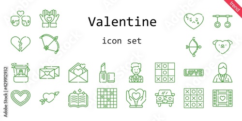 valentine icon set. line icon style. valentine related icons such as love, groom, couple, ring, broken heart, wedding video, bow, lipstick, heart, cupid, wedding car,