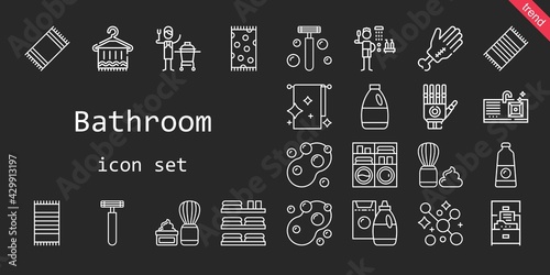 bathroom icon set. line icon style. bathroom related icons such as washing machine, ceramic, shaving brush, sponge, shower, beach towel, sink, detergent, towels, towel, razor, cabinet, soap
