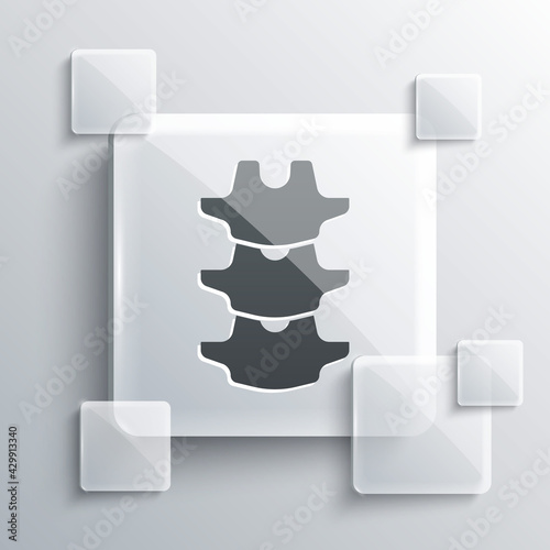 Grey Human spine icon isolated on grey background. Square glass panels. Vector
