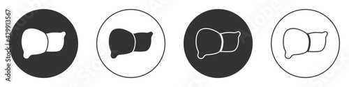 Black Human organ liver icon isolated on white background. Circle button. Vector