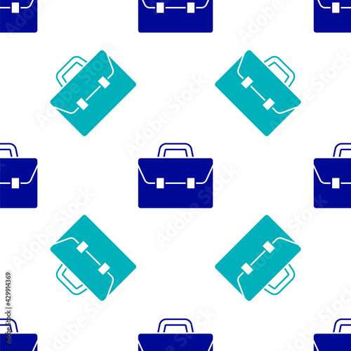 Blue Briefcase icon isolated seamless pattern on white background. Business case sign. Business portfolio. Vector © Kostiantyn
