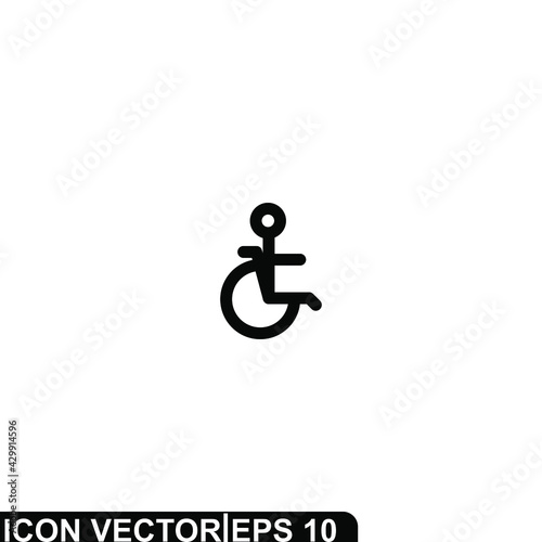 Simple Icon Wheelchair Vector Illustration Design. Outline Style, Black Solid Color.