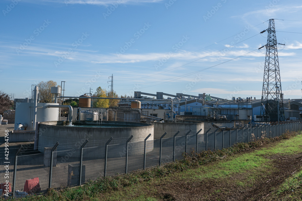 Large Circular Open-air Industrial Tanks Outdoor in Glass Factory Large Circular Open-air Industrial Tanks Outdoor in Glass Factory