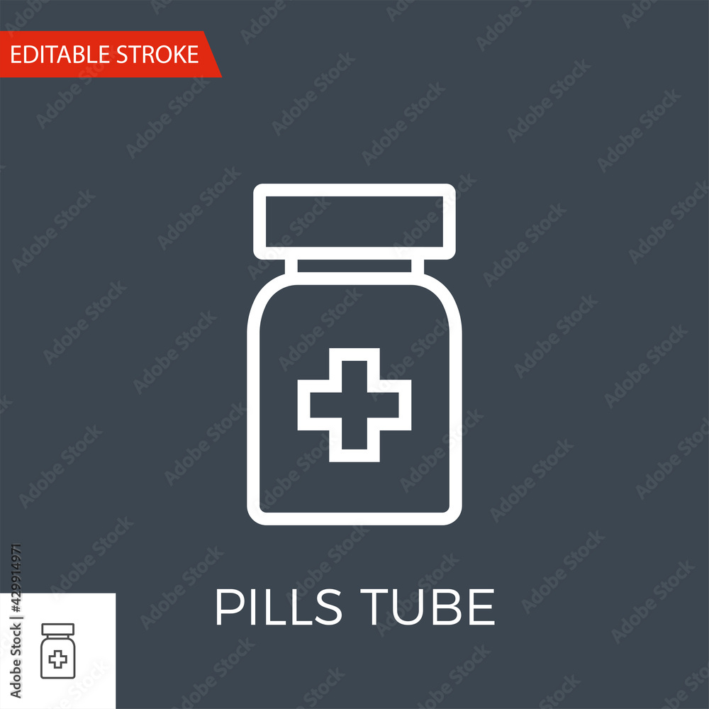 Pills Bottle Related Vector Line Icon. Drugs. Isolated on Black Background. Editable Stroke. Pills Bottle Related Vector Line Icon. Drugs. Isolated on Black Background. Editable Stroke.