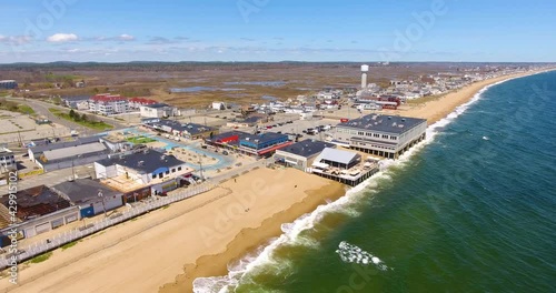 Salisbury Beach aerial view including historic Salisbury Beach Boardwalk and Broadway, Town of Salisbury, Massachusetts MA, USA. photo