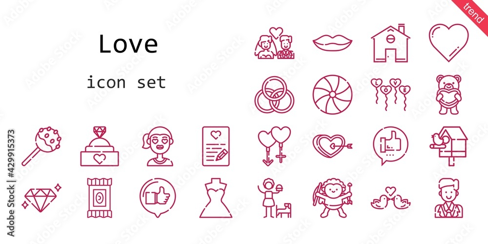 love icon set. line icon style. love related icons such as birdhouse, wedding dress, couple, groom, like, candy, balloons, engagement ring, girl, love icon set. line icon style. love related icons such as birdhouse, wedding dress, couple, groom, like, candy, balloons, engagement ring, girl,