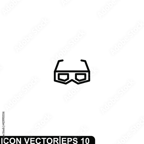 Simple Icon Cinema Glasses Vector Illustration Design. Outline Style, Black Solid Color.