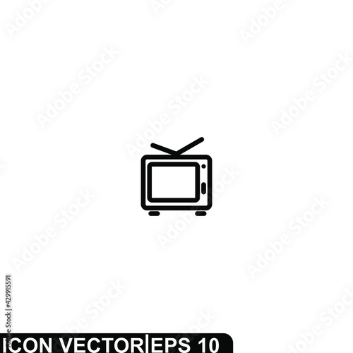 Simple Icon TV Vector Illustration Design. Outline Style, Black Solid Color.