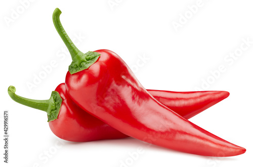 фотография Ripe red hot chili peppers vegetable isolated