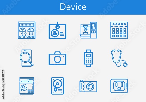 Premium set of device line icons. Simple device icon pack. Stroke vector illustration on a white background. Modern outline style icons collection of Freezer, Payment, Mixer