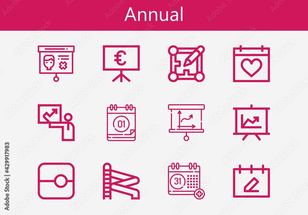 Premium set of annual line icons. Simple annual icon pack. Stroke vector illustration on a white background. Modern outline style icons collection of Slider, Layout, Slide Premium set of annual line icons. Simple annual icon pack. Stroke vector illustration on a white background. Modern outline style icons collection of Slider, Layout, Slide