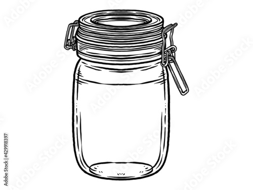 Jar vector illustrations. Black and white hand drawn image.	