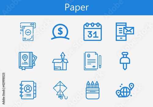 Premium set of paper line icons. Simple paper icon pack. Stroke vector illustration on a white background. Modern outline style icons collection of Money, Mail, Guide