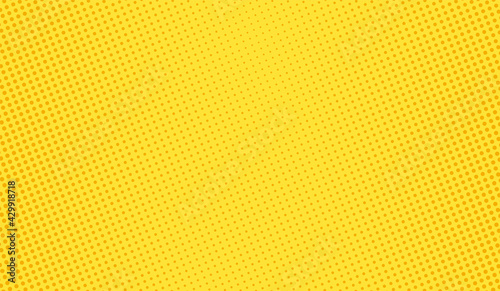 Pop art background. Halftone comic dotted pattern. Yellow print with circles. Cartoon vintage texture. Geometric duotone backdrop with half tone effect. Wow banner. Vector illustration.