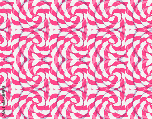 Strawberry lollipop texture, seamless pattern with twisted sucker candy. Vector cartoon abstract background with hard sugar caramel, lollypop with white and pink spiral strips