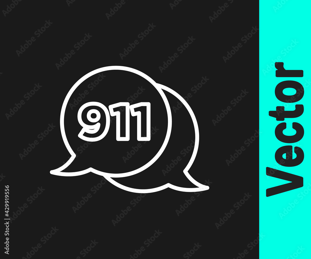 White line Telephone with emergency call 911 icon isolated on black background. Police, ambulance, fire department, call, phone. Vector White line Telephone with emergency call 911 icon isolated on black background. Police, ambulance, fire department, call, phone. Vector
