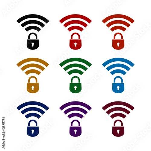 Protection wifi. Private network isolated on white background color set