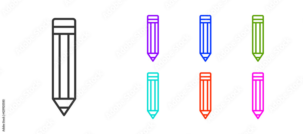 Black line Pencil icon isolated on white background. Drawing and educational tools. School office symbol. Set icons colorful. Vector