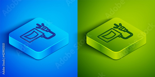 Isometric line Ultrasound icon isolated on blue and green background. Medical equipment. Square button. Vector