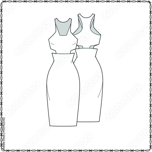 women dress editable fashion flat sketch for creating new designs mockup
