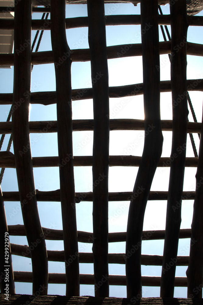 Texture and background of wooden roof Weave into squares.