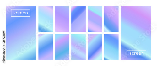 Mobile screen lock display collection of colorful backgrounds in trendy neon colors. Modern screen vector design for mobile app. Soft color abstract pastel holographic gradients. Swatches for design