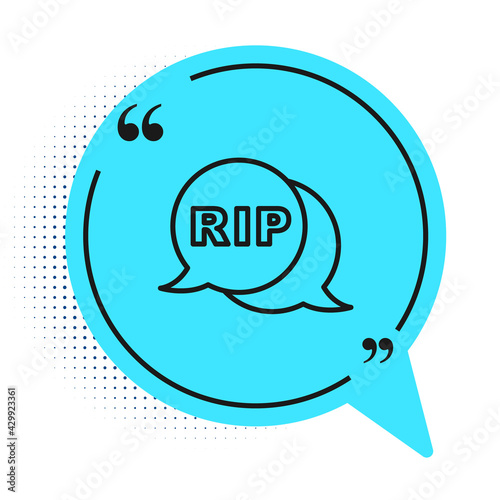 Black line Speech bubble rip death icon isolated on white background. Blue speech bubble symbol. Vector