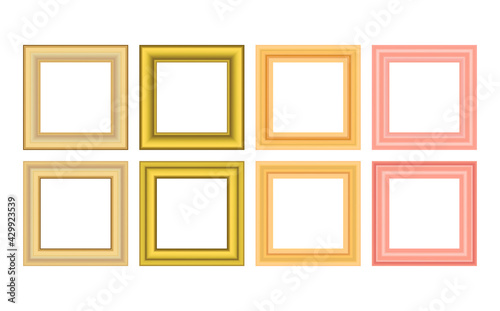Squared golden vintage wooden frame for your design. Vintage cover. Place for text. Vintage antique gold beautiful rectangular frames. Template vector illustration