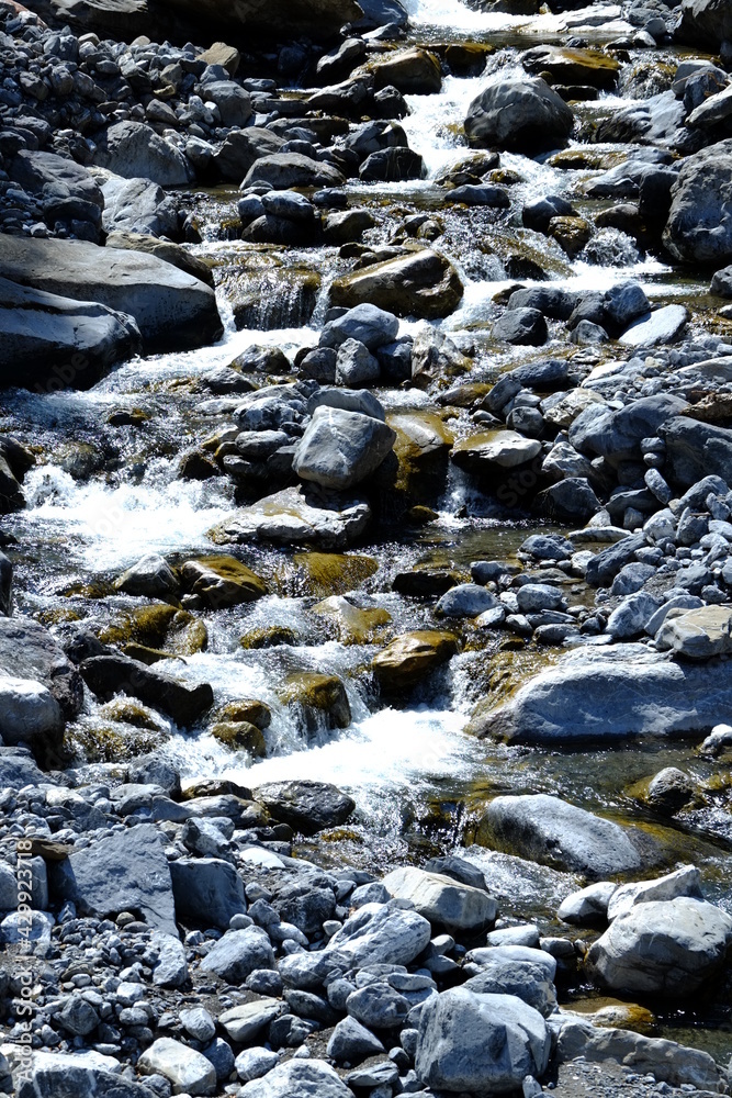 The small river near Engelberg in Switzerland. The 24th April 2021. The small river near Engelberg in Switzerland. The 24th April 2021.