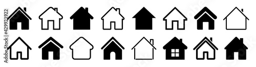 House set icon, collection home sign, real estate, flat style houses in outline and line design - vector