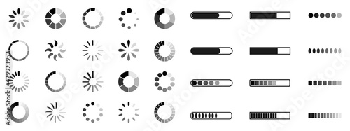 Set loading bar icons. Progress bar loading signs. Collection loading status bar in different design. Download progress icons – stock vector