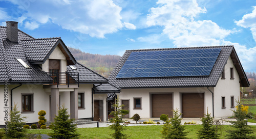 solar panels on roof of house garage renewable energy 