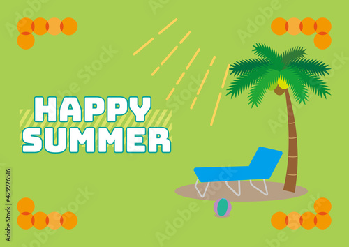 HAPPY Summer!! Palm Tree and Beach Chair Beach Side Greeting Card