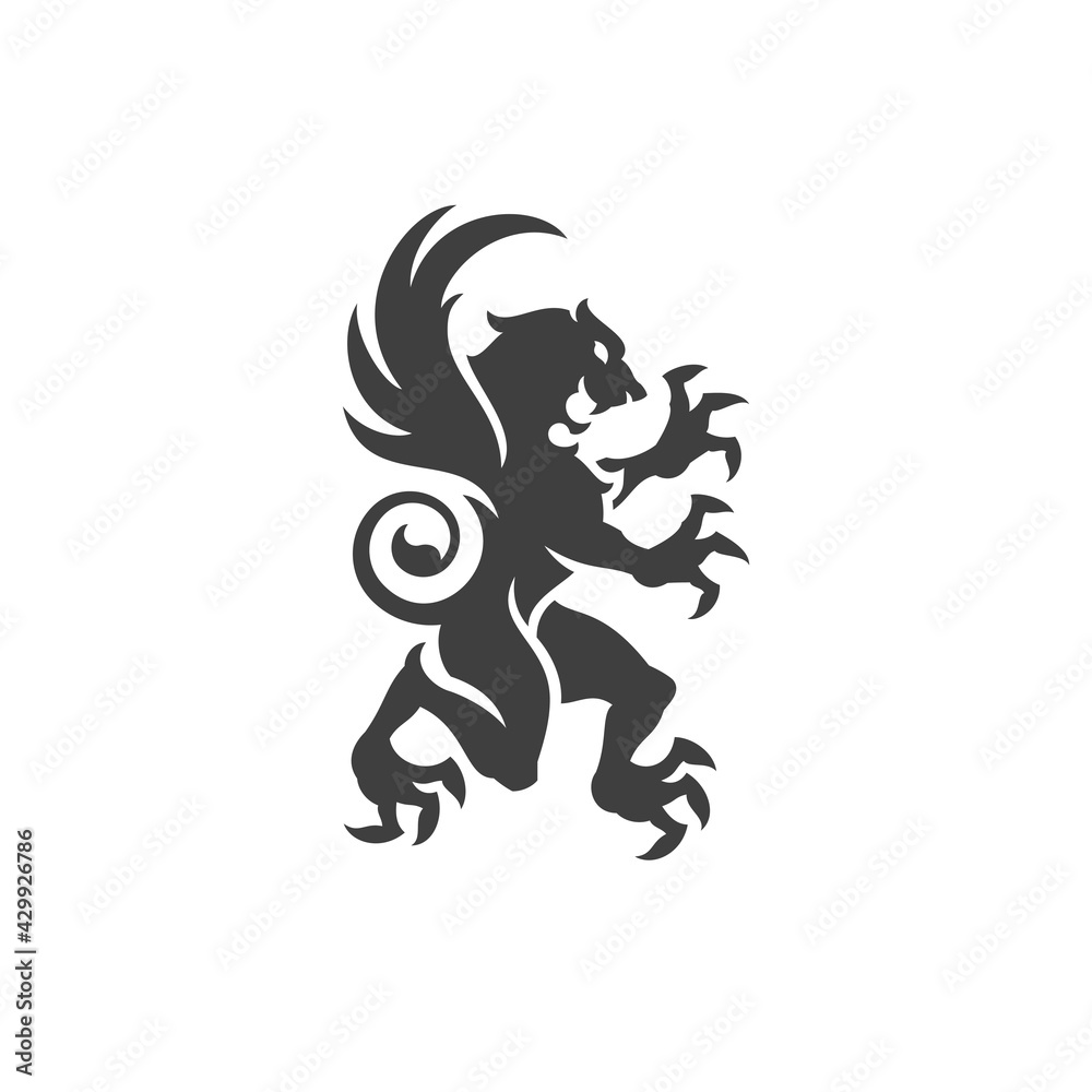 Heraldic lion isolated on white background vector icon