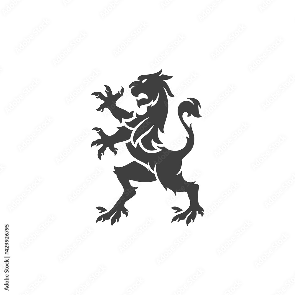 Heraldic lion isolated on white background vector icon
