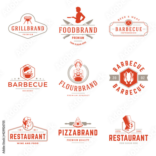 Restaurant logos templates vector objects set. Logotypes or badges