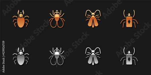 Fényképezés Set Beetle deer, Insect fly, Clothes moth and bug icon. Vector
