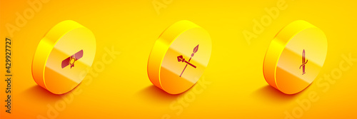 Set Isometric Decree, parchment, scroll, Crossed medieval spears and Dagger icon. Vector