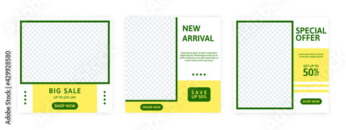 Set of Editable banner for social media template. Suitable for social media post and web internet ads. Vector illustration with photo.