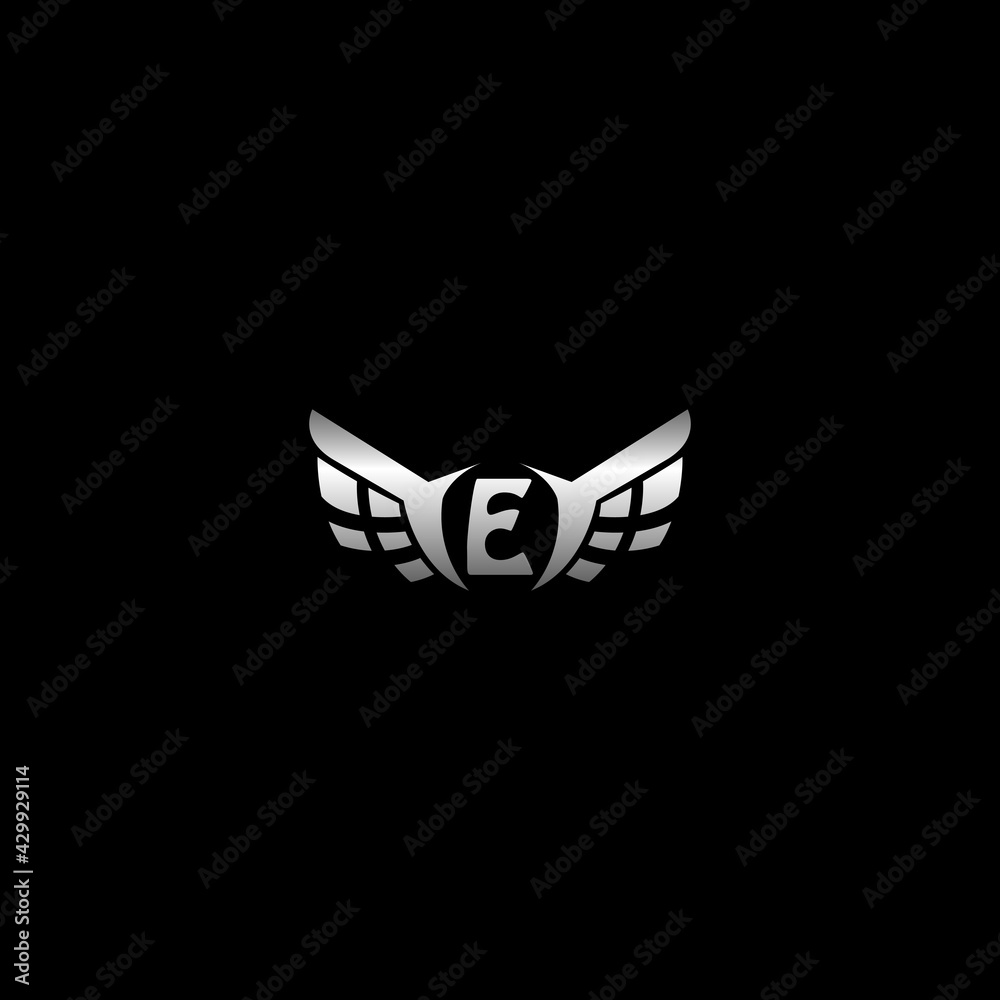 Letter E logo template. Wings design element vector illustration. Corporate branding identity Letter E logo template. Wings design element vector illustration. Corporate branding identity