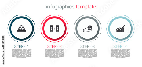 Set Gold bars, Money payment transfer, Hand giving money and Financial growth increase. Business infographic template. Vector